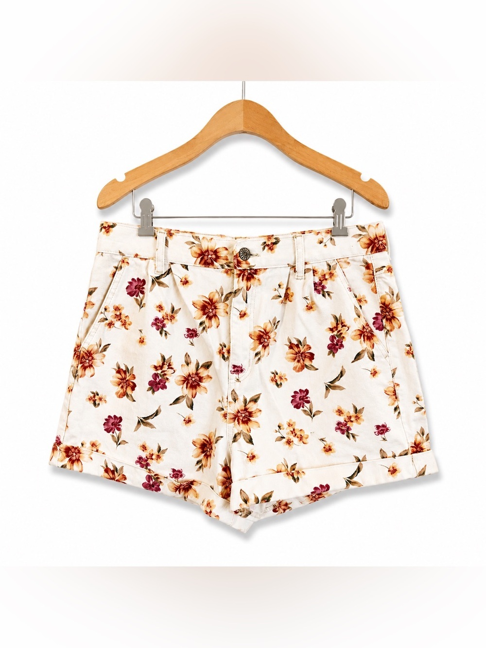 AMERICAN EAGLE Floral Mom Denim Shorts High Rise Cuffed Cottagecore Boho